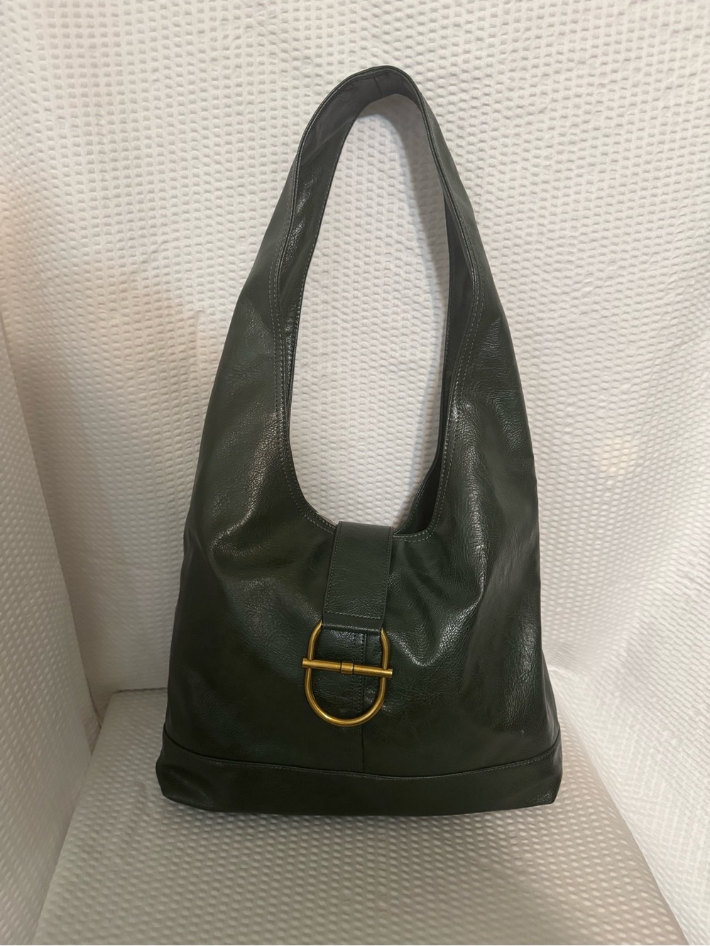 ASOS Dark Green Leather Shoulder Bag with Brass Ring Accent